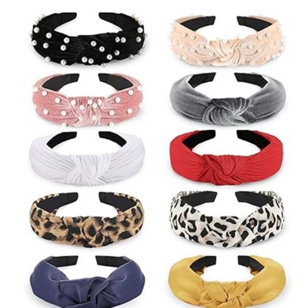 Fashion Headbands for Women Girls, 10 Pcs Knotted Pearl Wide Top Knot Turban